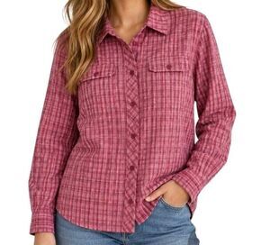 Cabela's Women's Pink Nylon/Poly Plaid Vented Fishing Outdoor Button Down Shirt